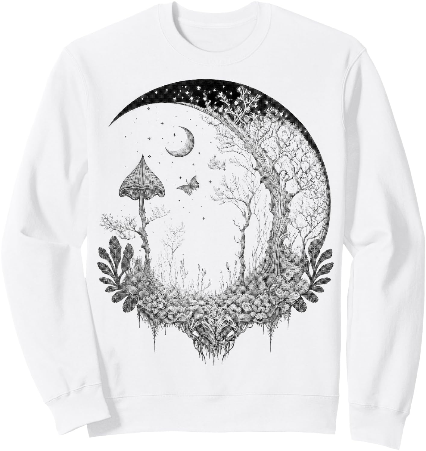 Cute Fairycore Floral Moon Aesthetic Girls Women Graphic Sweatshirt - Sweatshirt | White