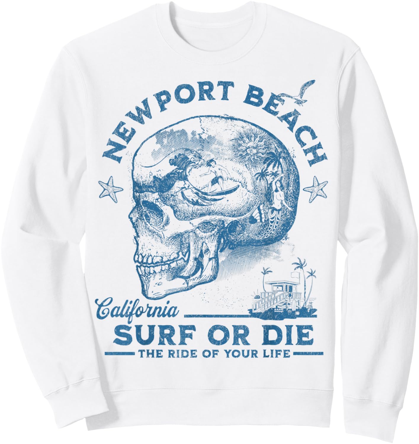 Newport Beach Surfing Girl Pacific Ocean Surf Board Men Boy Sweatshirt - Sweatshirt | White