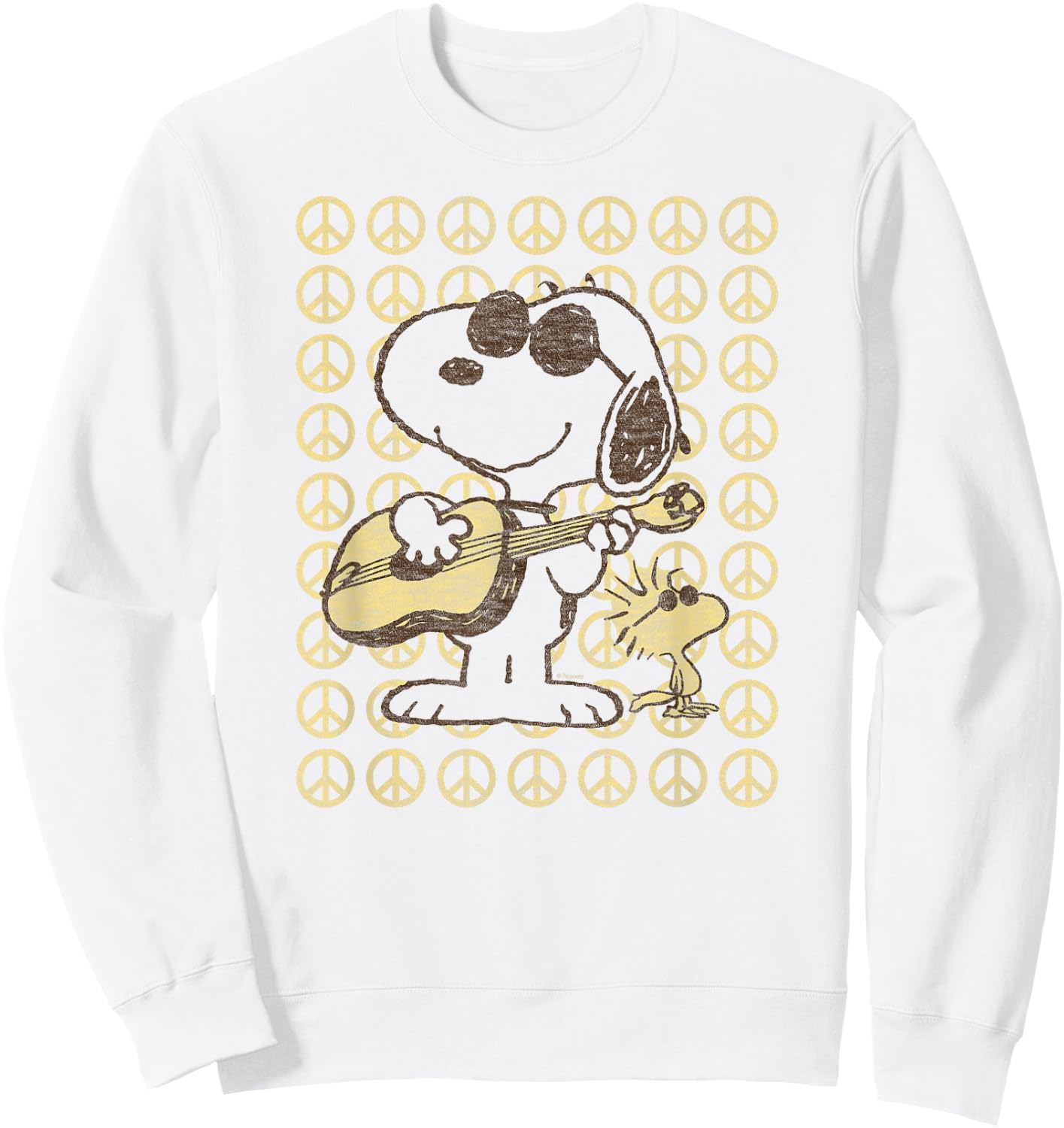 Peanuts - Snoopy Woodstock Guitar & Peace Signs Sweatshirt - Sweatshirt | White