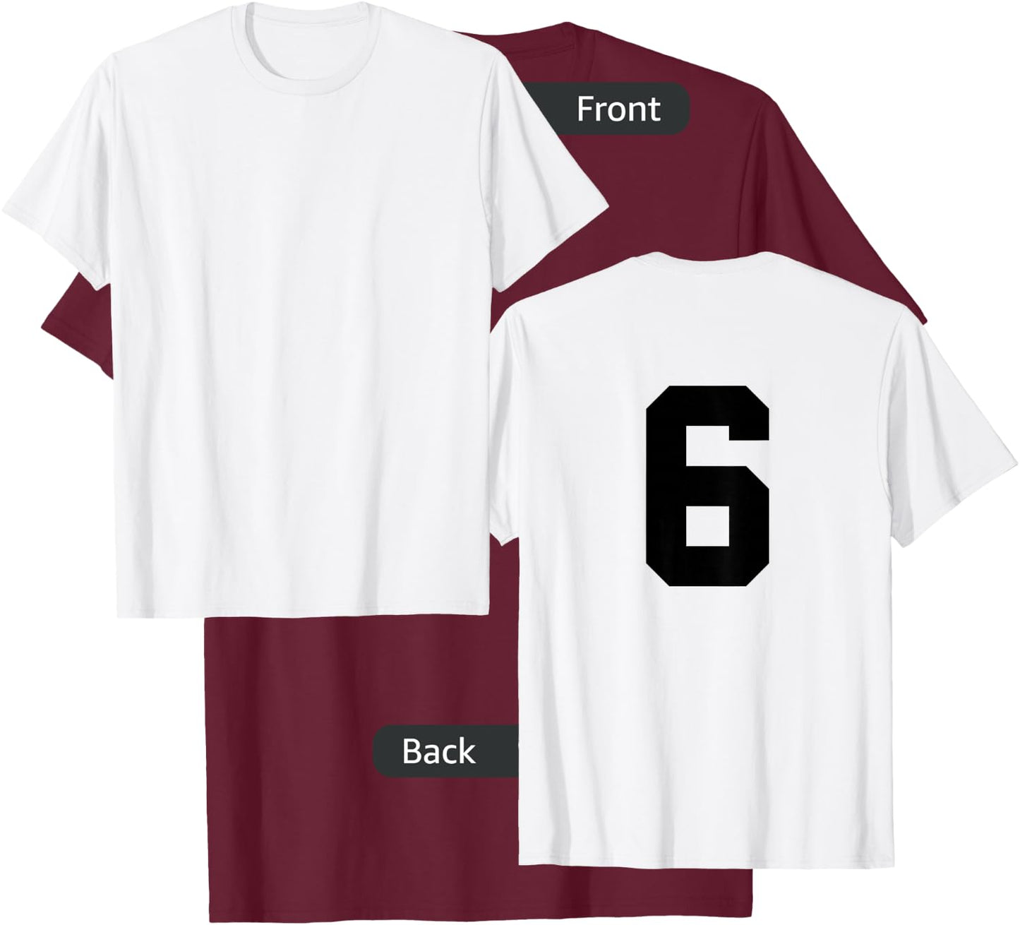 Number 6 (on Back) Sports Team Jersey Number T-Shirt - T-Shirt | Maroon