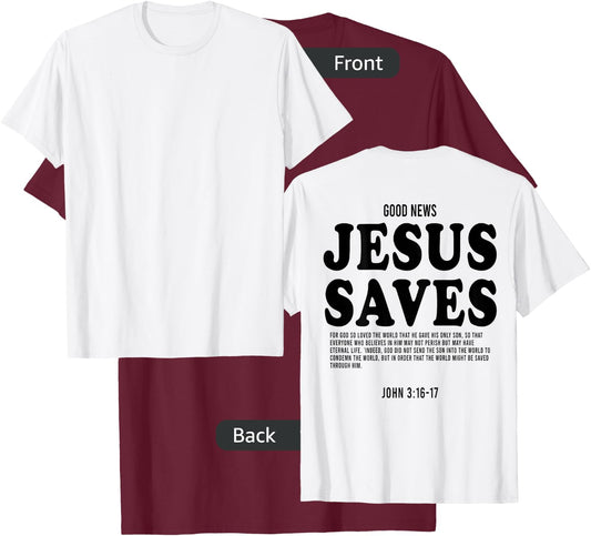 Aesthetic Jesus Christian Bible Verse Jesus saves back T-Shirt - T-Shirt | Maroon