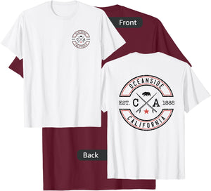 Oceanside Beach California CA Retro Surfer Front & Back T-Shirt - T-Shirt | Maroon