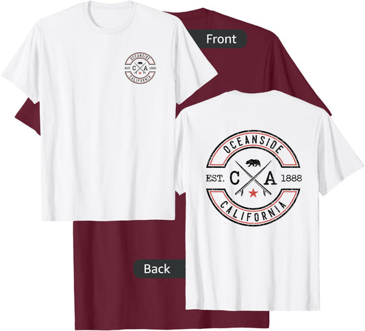 Oceanside Beach California CA Retro Surfer Front & Back T-Shirt - T-Shirt | Maroon