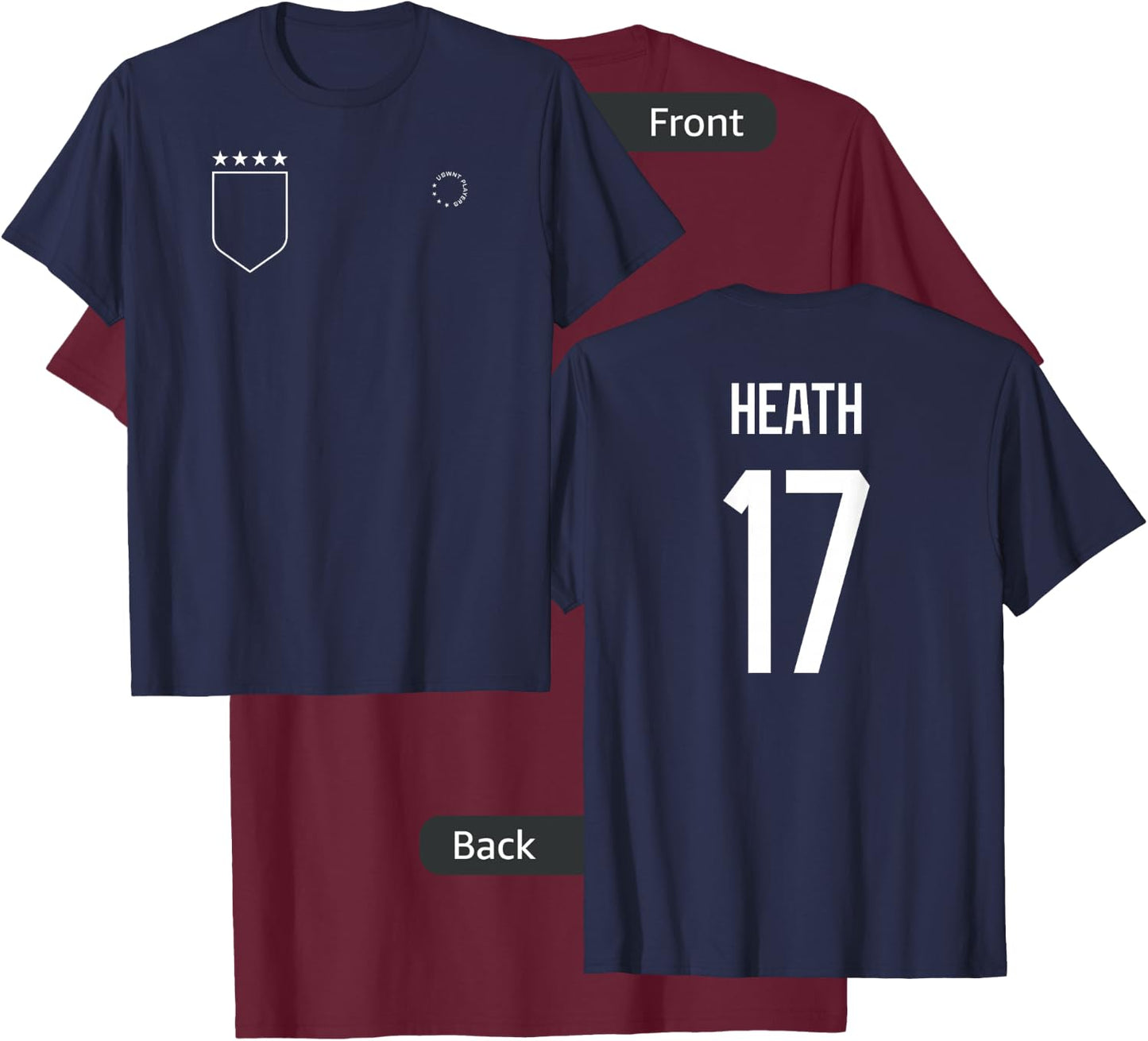 Tobin Heath: Name & Number on Back - USWNT Soccer T-Shirt - T-Shirt | Maroon