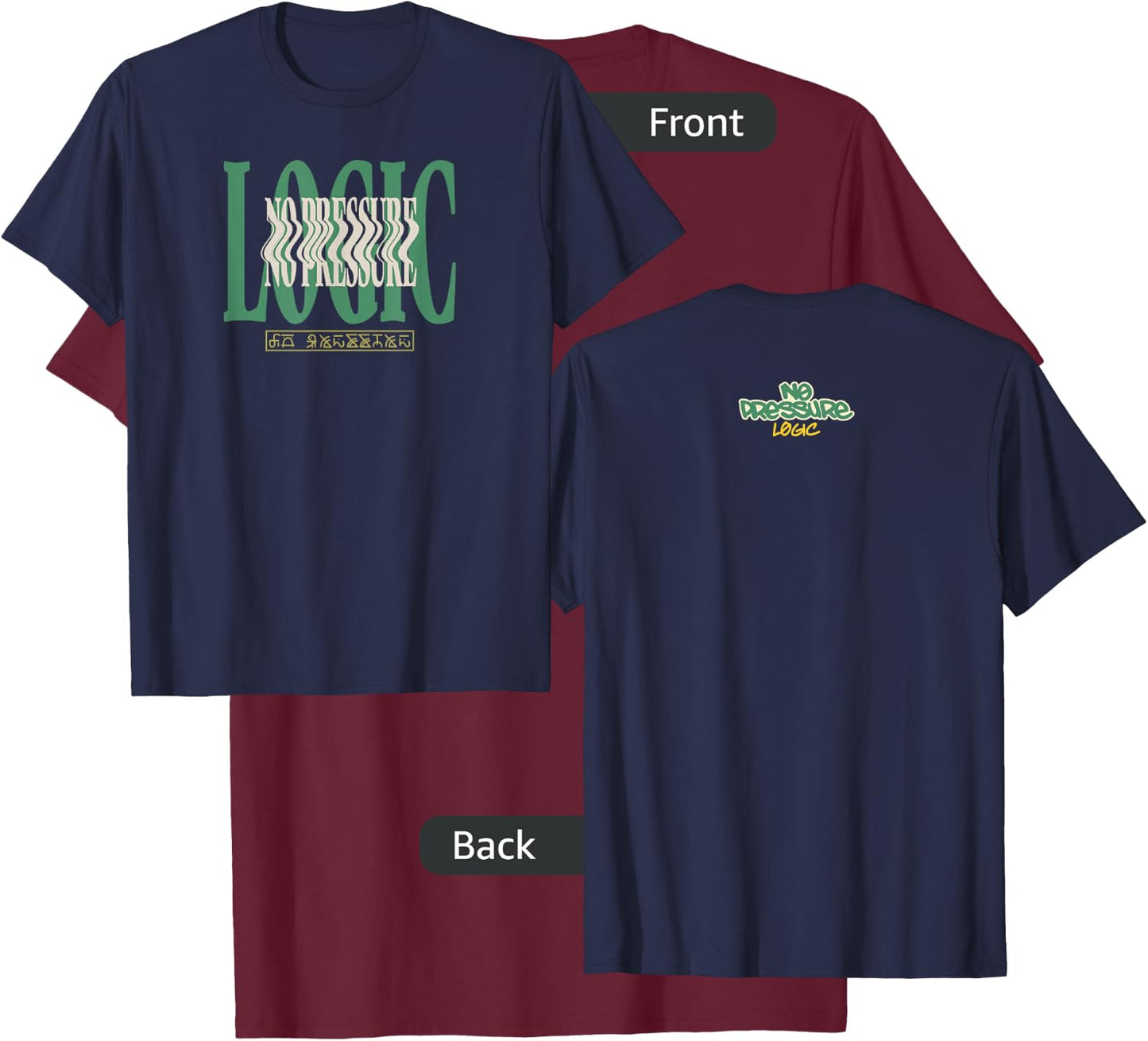 Logic No Pressure Wavy Navy T-Shirt - T-Shirt | Maroon