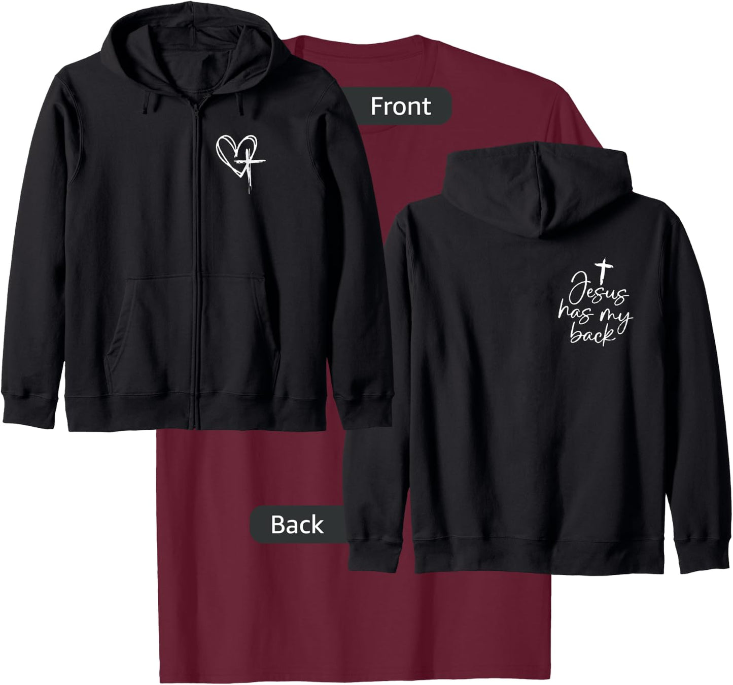 jesus has my back Zip T-Shirt - T-Shirt | Maroon