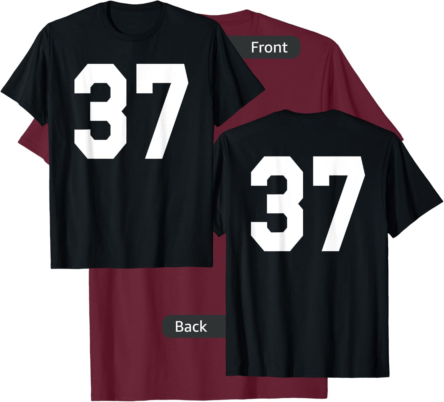 Number 37 Sports Jersey Front and Back Team Player T-Shirt - T-Shirt | Maroon