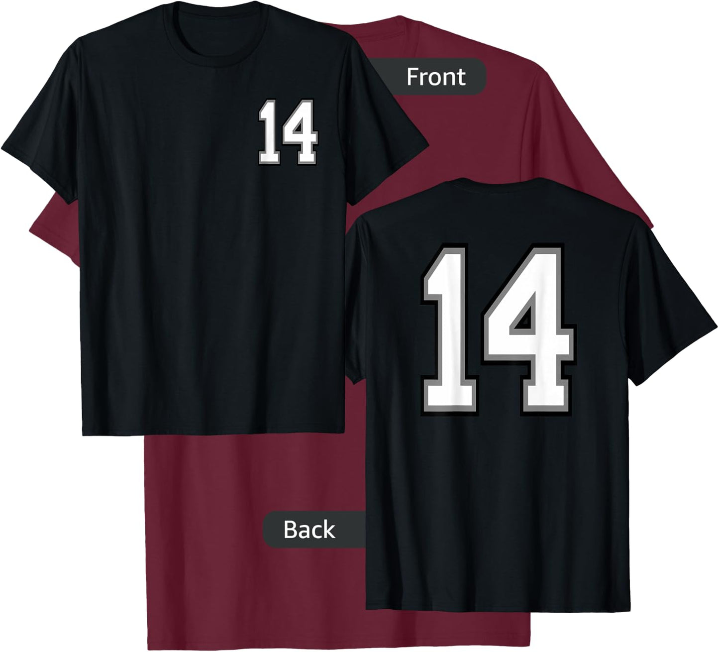 Number 14, 14 in Black, White and Gray T-Shirt - T-Shirt | Maroon