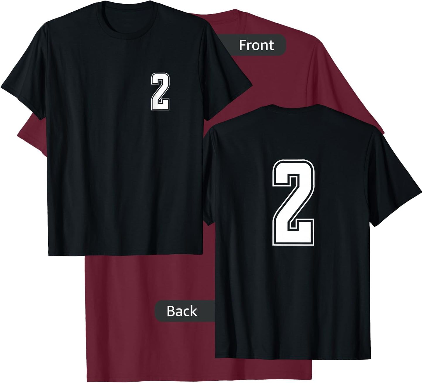 White Number 2 Team Junior Sports Numbered Uniform T-Shirt - T-Shirt | Maroon