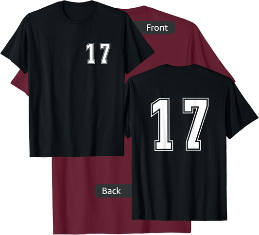 White Number 17 Team Junior Sports Numbered Uniform T-Shirt - T-Shirt | Maroon