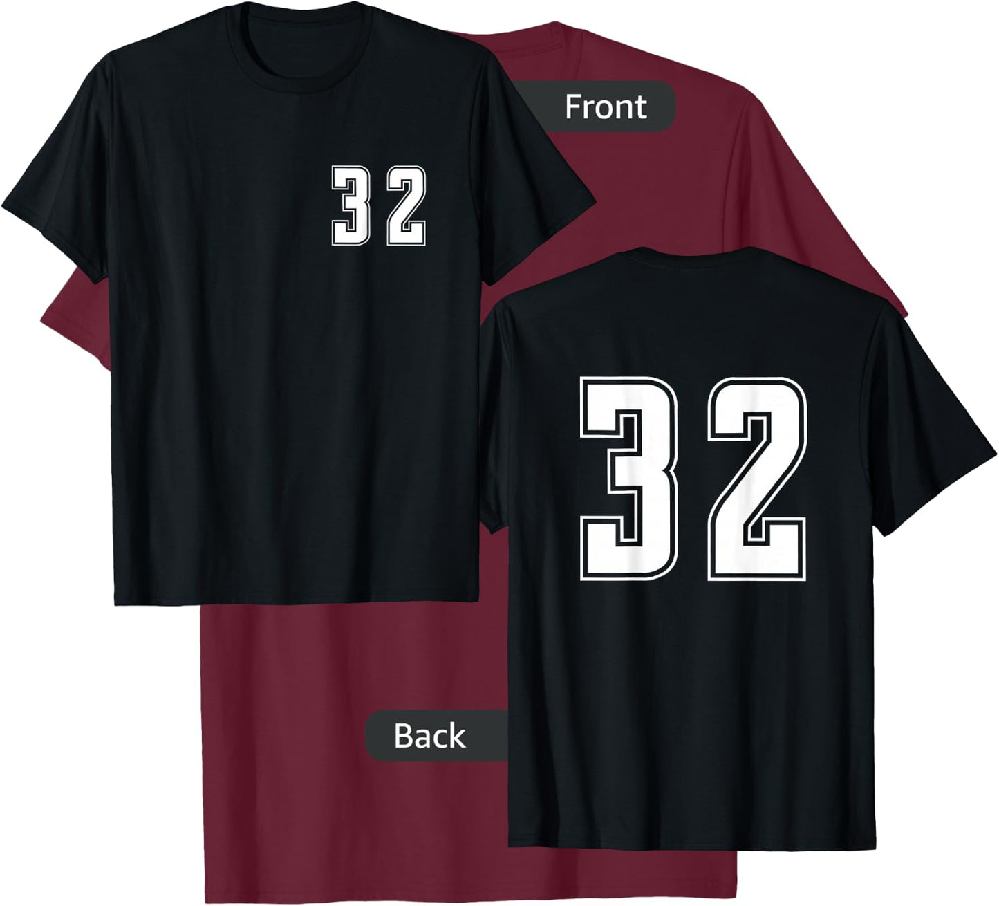 White Number 32 Team Junior Sports Numbered Uniform T-Shirt - T-Shirt | Maroon