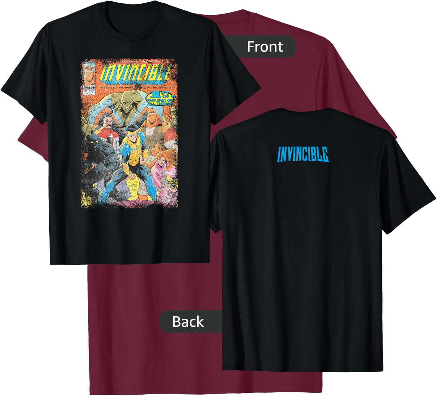 Invincible Distressed Cover - Homage T-Shirt - T-Shirt | Maroon