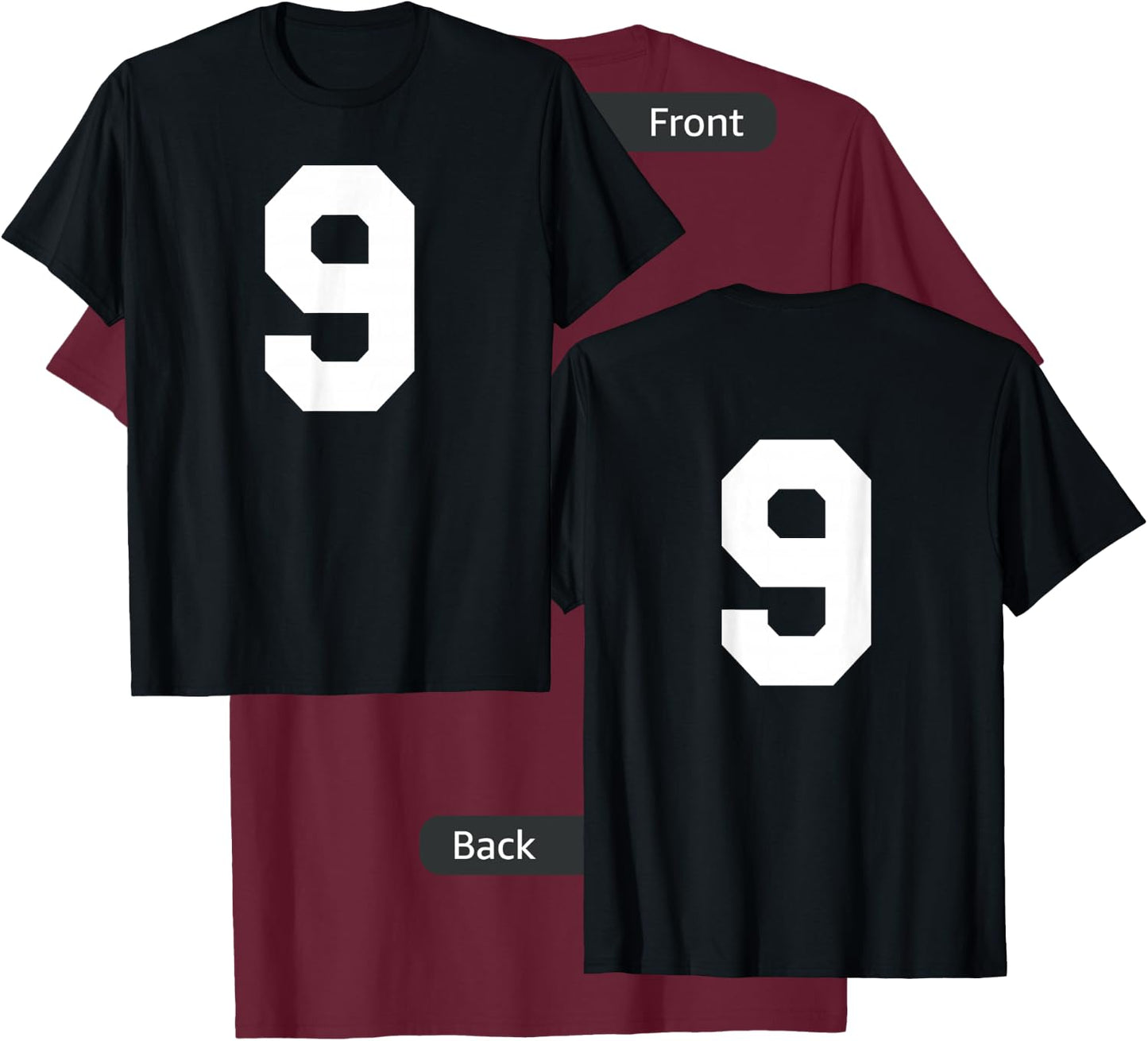 Number 9 Sports Jersey Front and Back Team Player T-Shirt - T-Shirt | Maroon