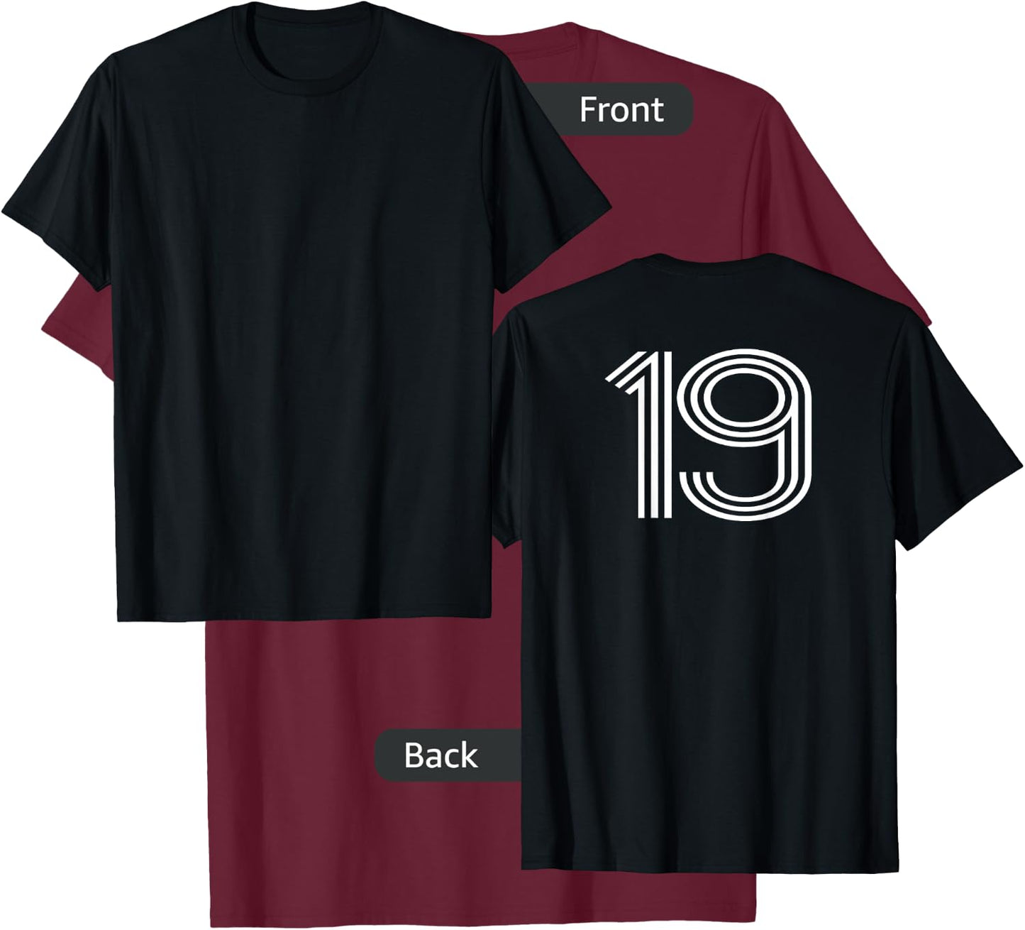 Number 19 Shirt Baseball Football Soccer Back Print Jersey T-Shirt - T-Shirt | Maroon