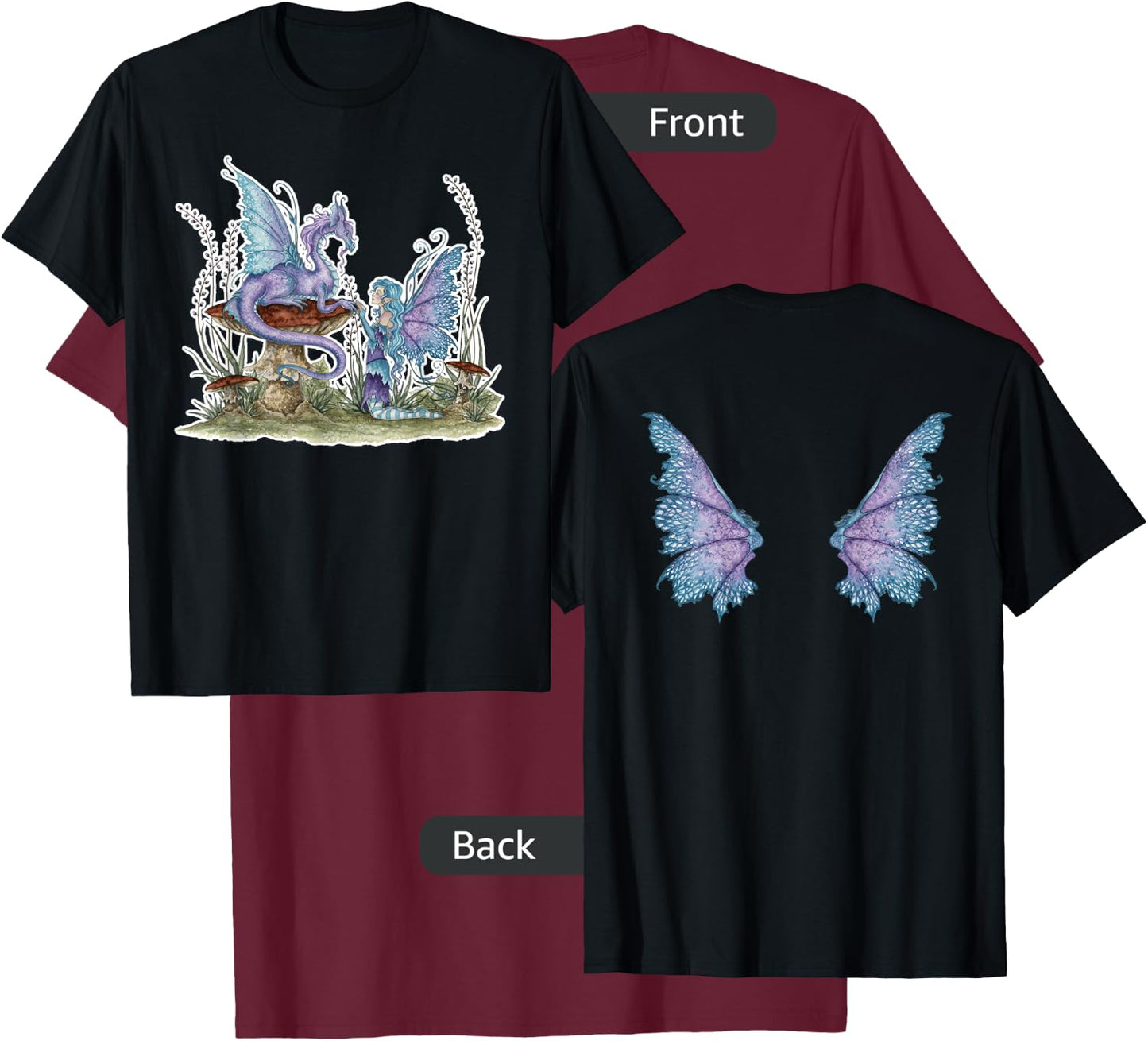 Amy Brown Companions Fairy & Dragon T-Shirt - T-Shirt | Maroon