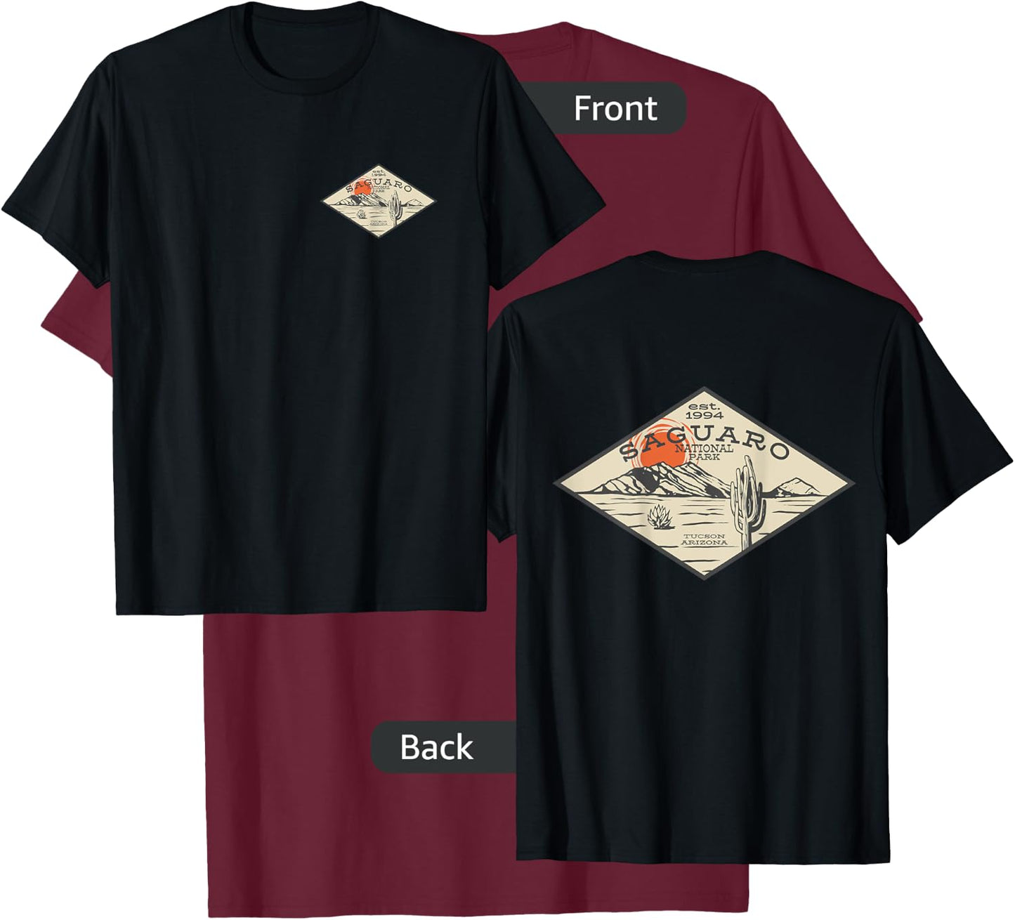 (2 Sided Print) Saguaro National Park Souvenir Cactus Art T-Shirt - T-Shirt | Maroon