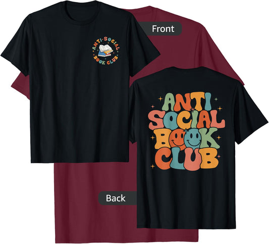 Anti-Social Book Club, Retro Introvert Reader (Front & Back) T-Shirt - T-Shirt | Maroon