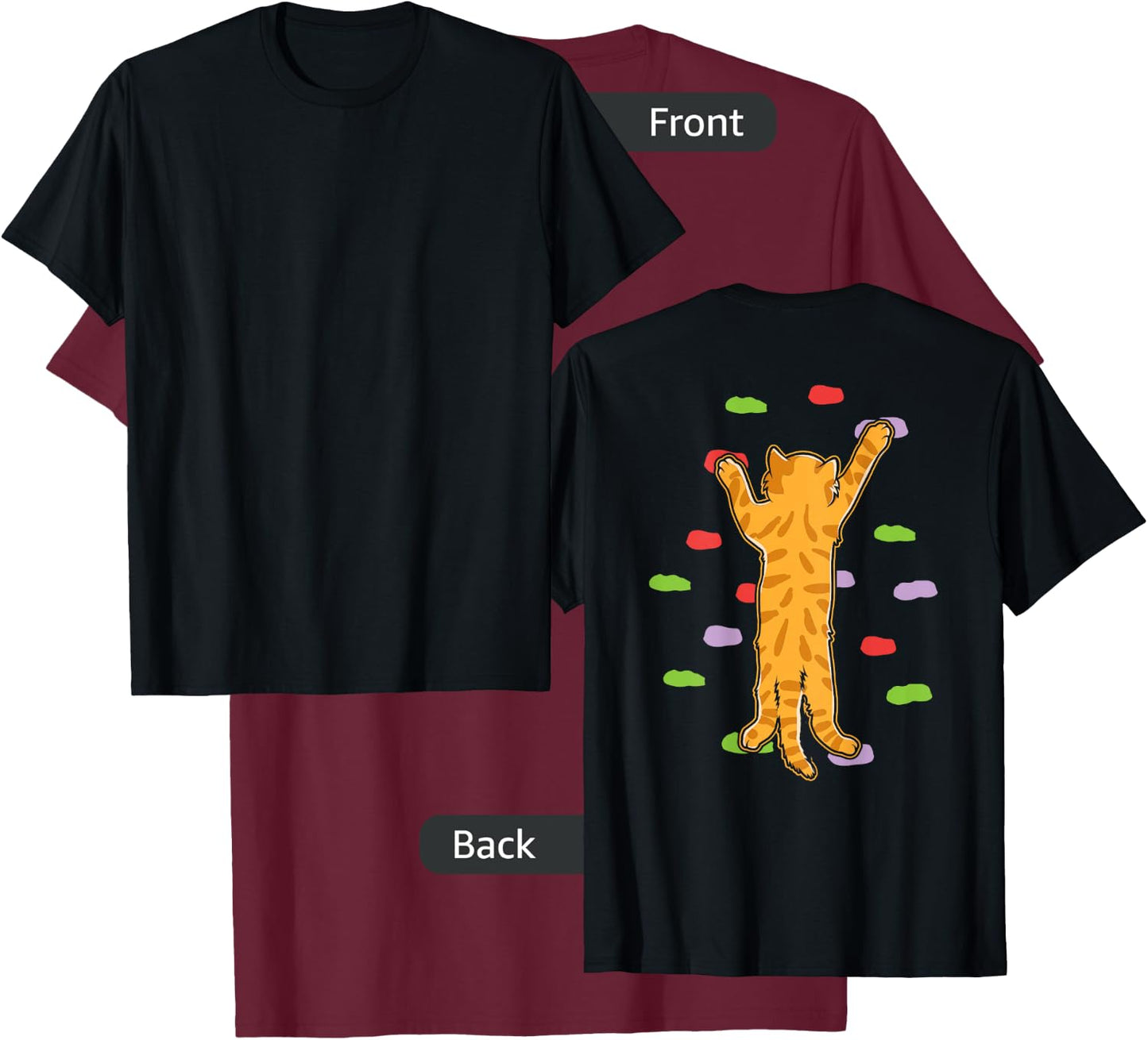 Funny Cute Bouldering Rock Climbing Cat (print on back) Women Girls Kids T-Shirt - T-Shirt | Maroon