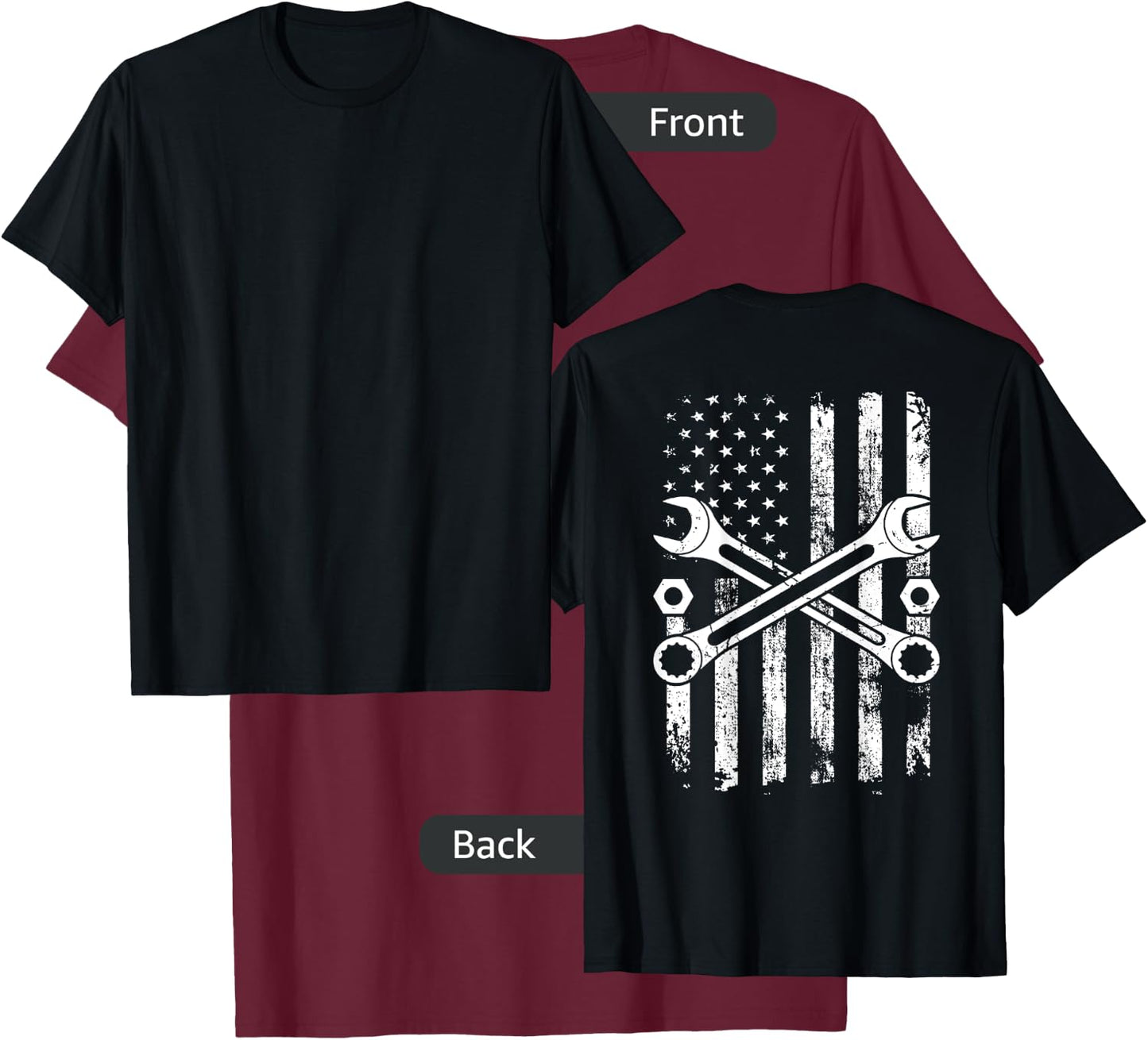 Vintage Wrench Mechanic Repairman USA American Flag T-Shirt - T-Shirt | Maroon