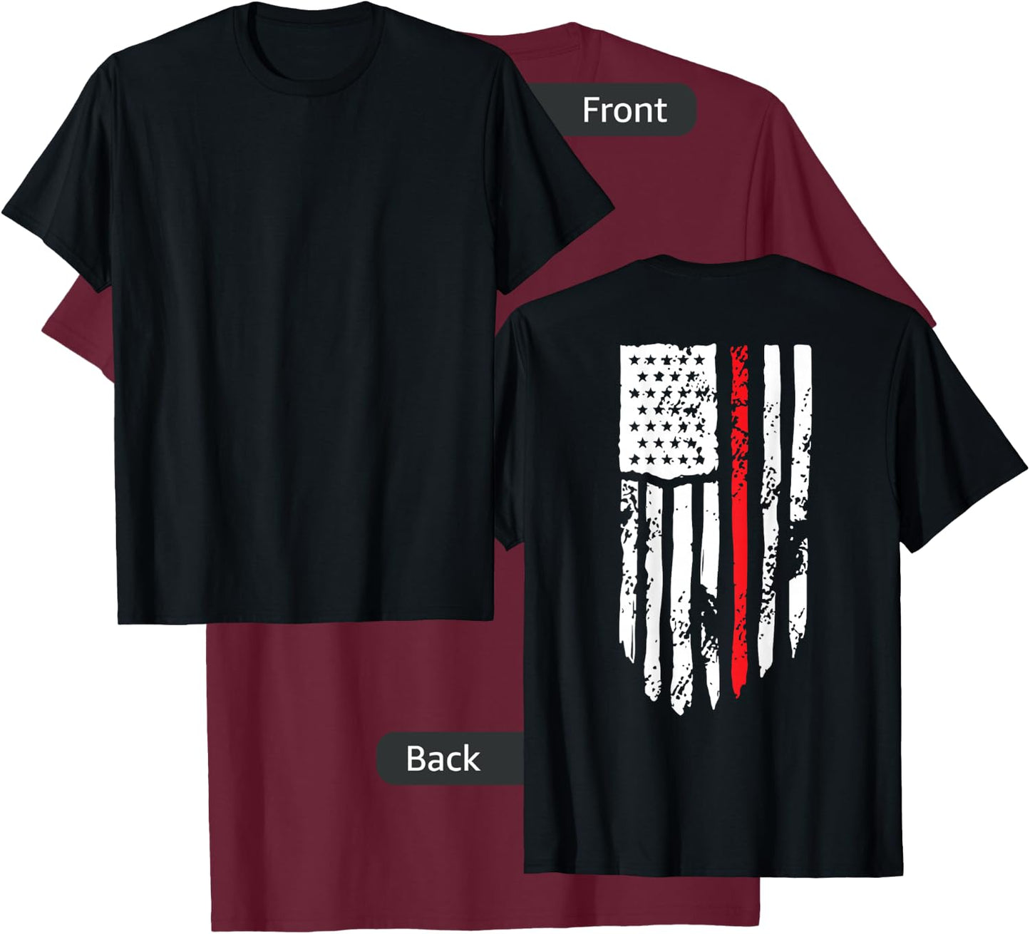 4th Of July Firefighter American Flag Thin Red Line On Back T-Shirt - T-Shirt | Maroon
