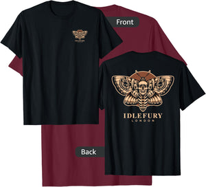 VIEW BACK PRINT Idle Fury Death Moth Skull Moth Butterfly T-Shirt - T-Shirt | Maroon