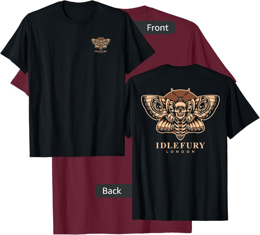 VIEW BACK PRINT Idle Fury Death Moth Skull Moth Butterfly T-Shirt - T-Shirt | Maroon