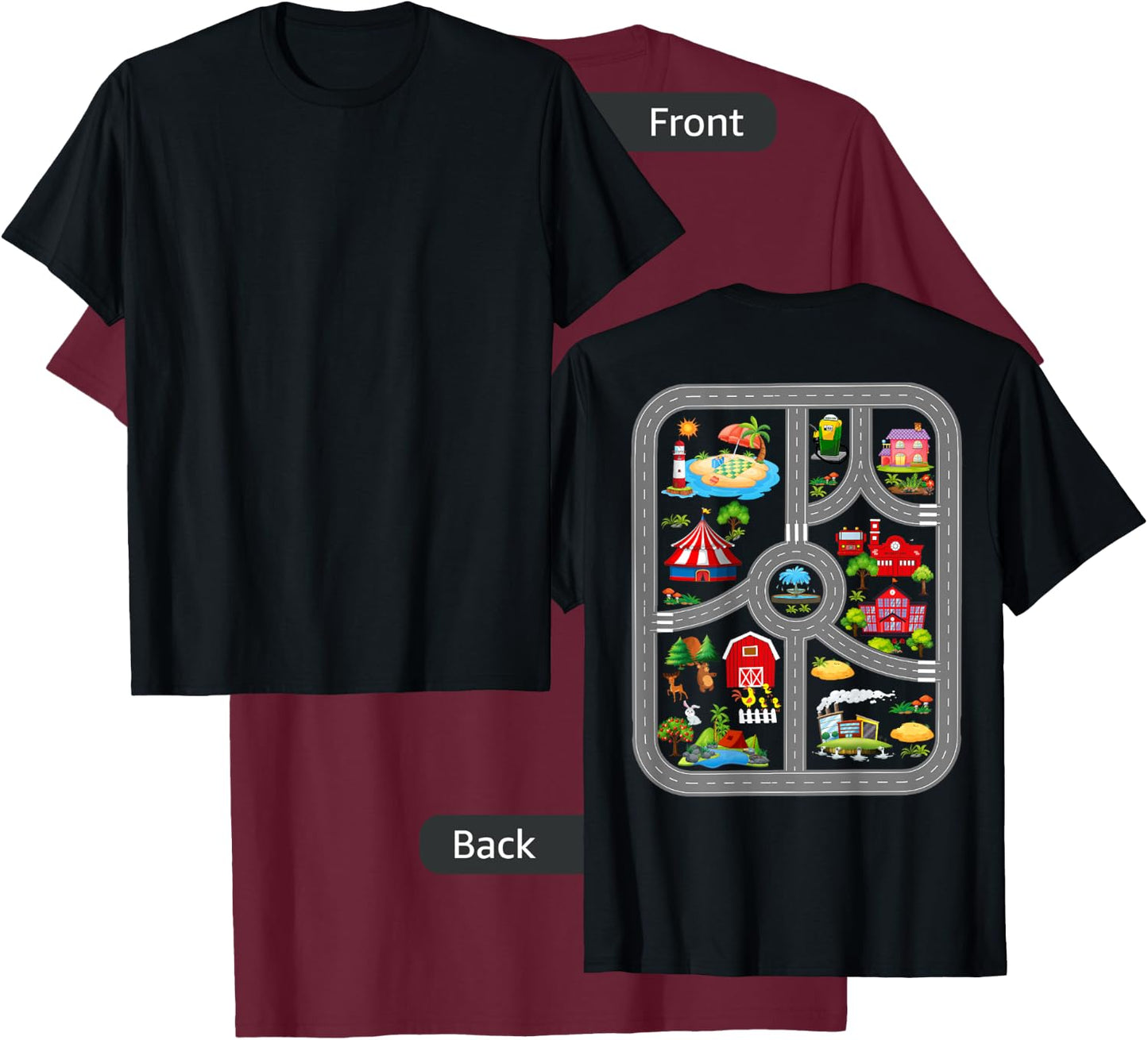 Play Cars On Dad's Back Mat Road Car Race Track T-Shirt - T-Shirt | Maroon