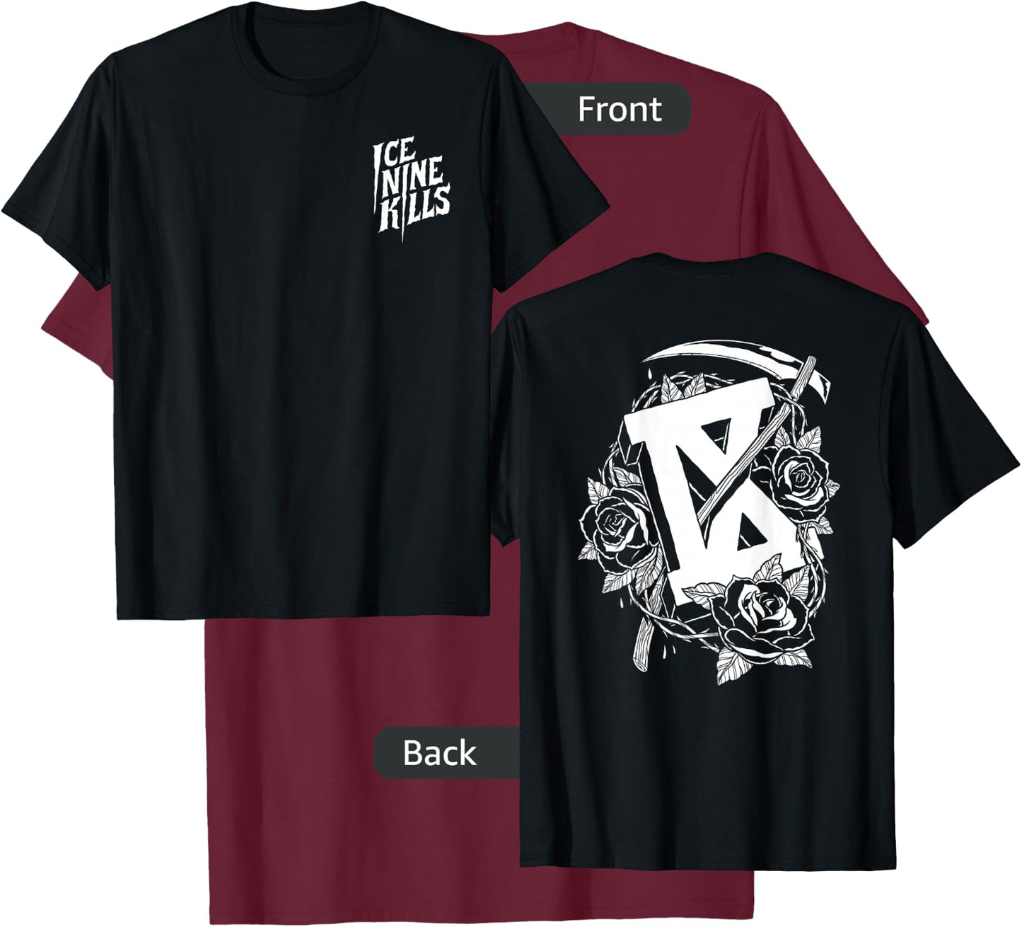 Ice Nine Kills Official Adult Floral , Black, Small T-Shirt - T-Shirt | Maroon