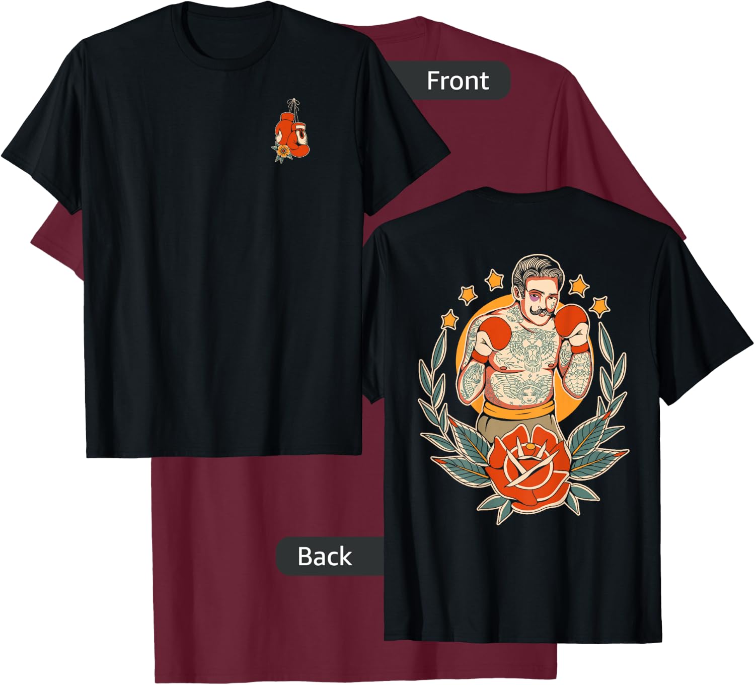 American Traditional Boxer Old School Tattoo Flash Boxing T-Shirt - T-Shirt | Maroon