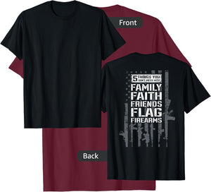 Don't Mess My Family Faith Friends Flag Firearms (ON BACK) T-Shirt - T-Shirt | Maroon