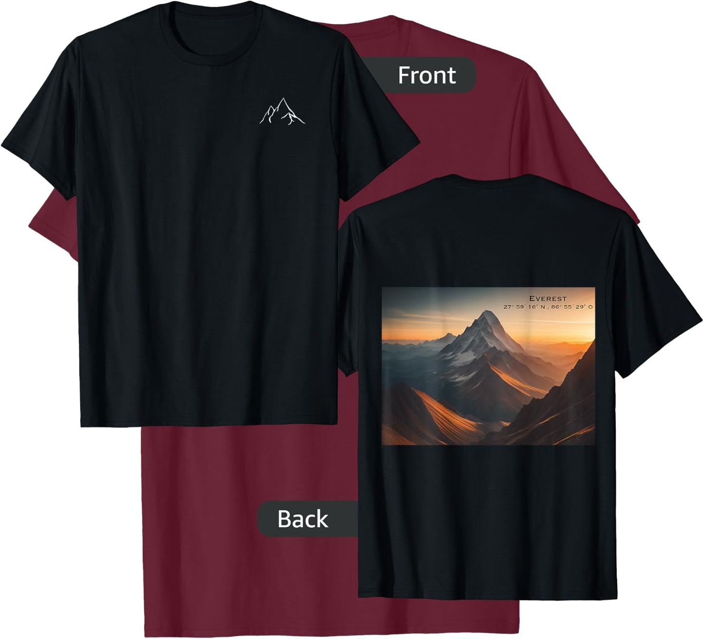 Everest Mountain Design with Back Print T-Shirt - T-Shirt | Maroon