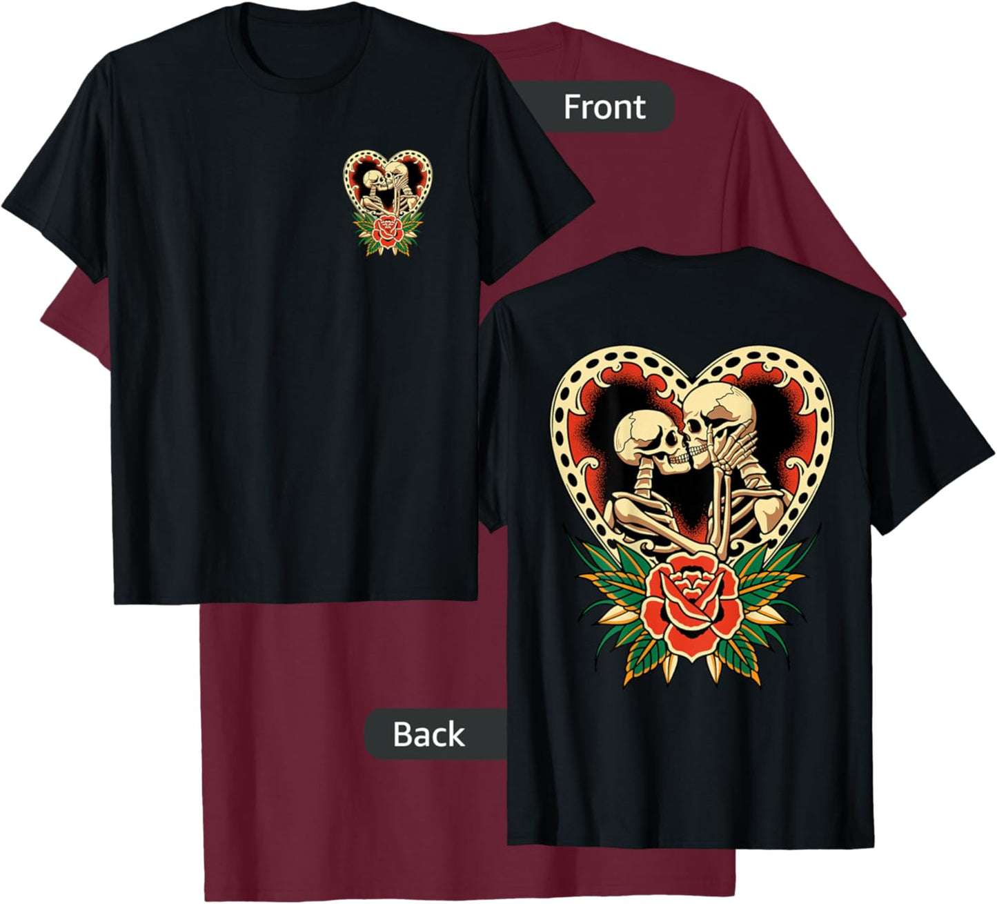 The Lovers Skeletons Vintage Traditional Tattoo Retro Alt T-Shirt - T-Shirt | Maroon