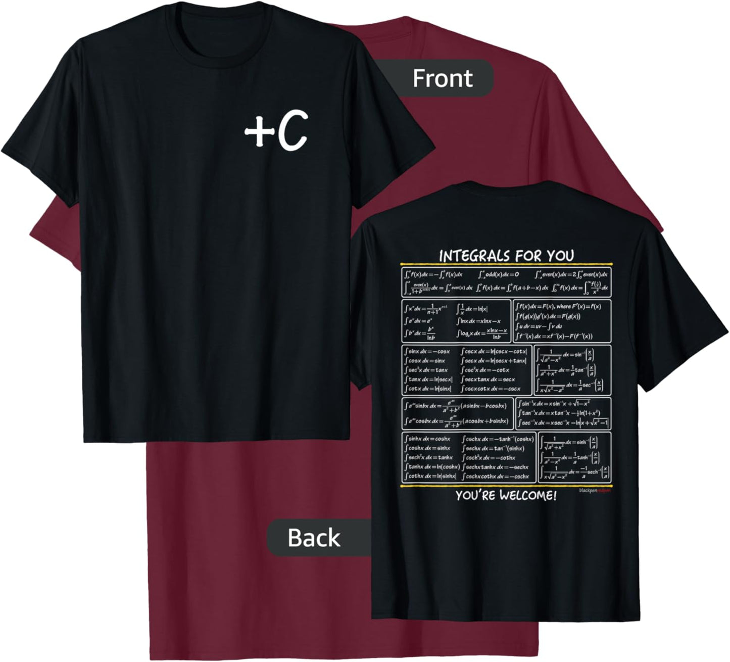 bprp math merch -Adults, -Kids Black Small Modern Short Sleeve +C integrals for you T-Shirt - T-Shirt | Maroon