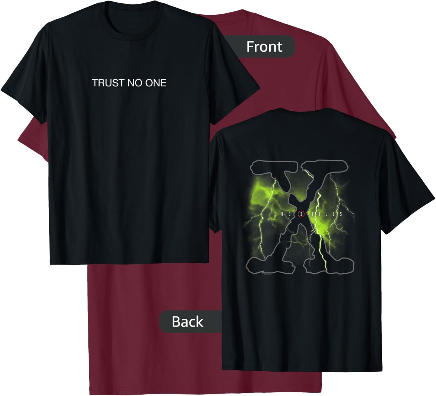 The X-Files Front and Back Trust No One with Logo 90's TV T-Shirt - T-Shirt | Maroon