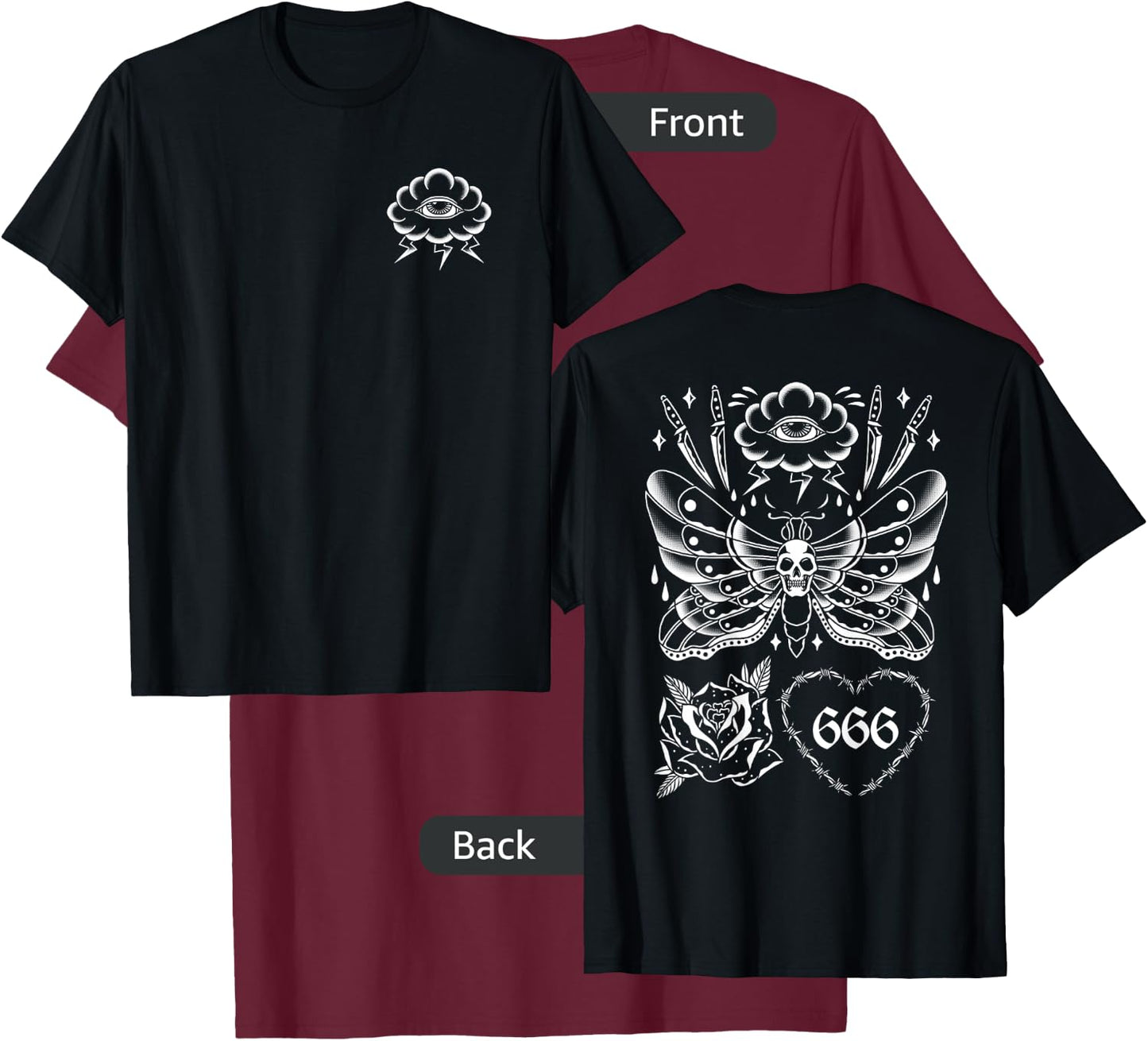 American Traditional Tattoo Edgy Vintage Old School Flash T-Shirt - T-Shirt | Maroon