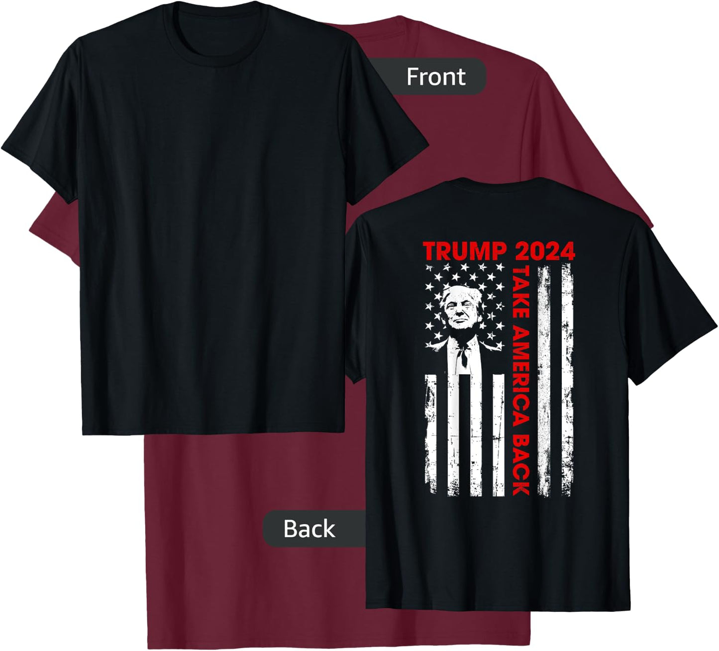 Donald Trump 2024 Take America Back American Flag (ON Back) Kids Men T-Shirt - T-Shirt | Maroon