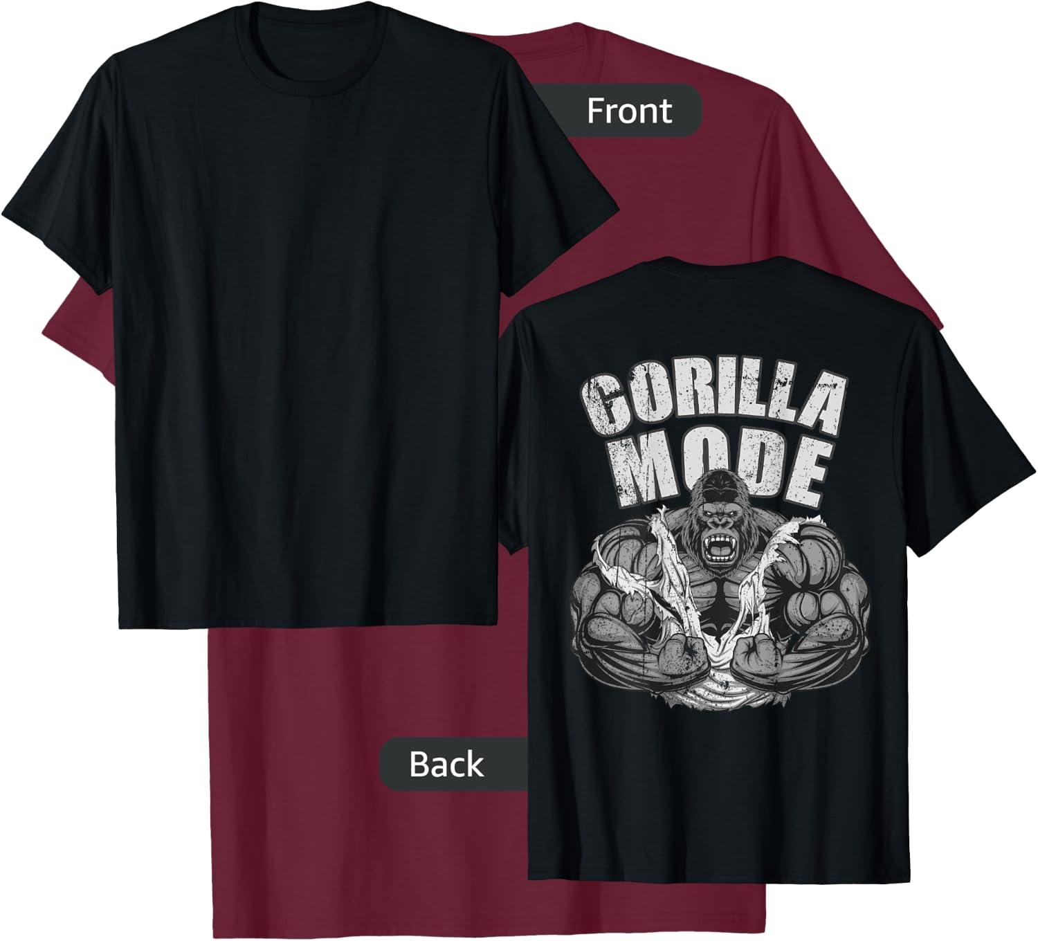 Gorilla Mode Gym Ape Fitness Coach Swole Monkey ON BACKSIDE T-Shirt - T-Shirt | Maroon