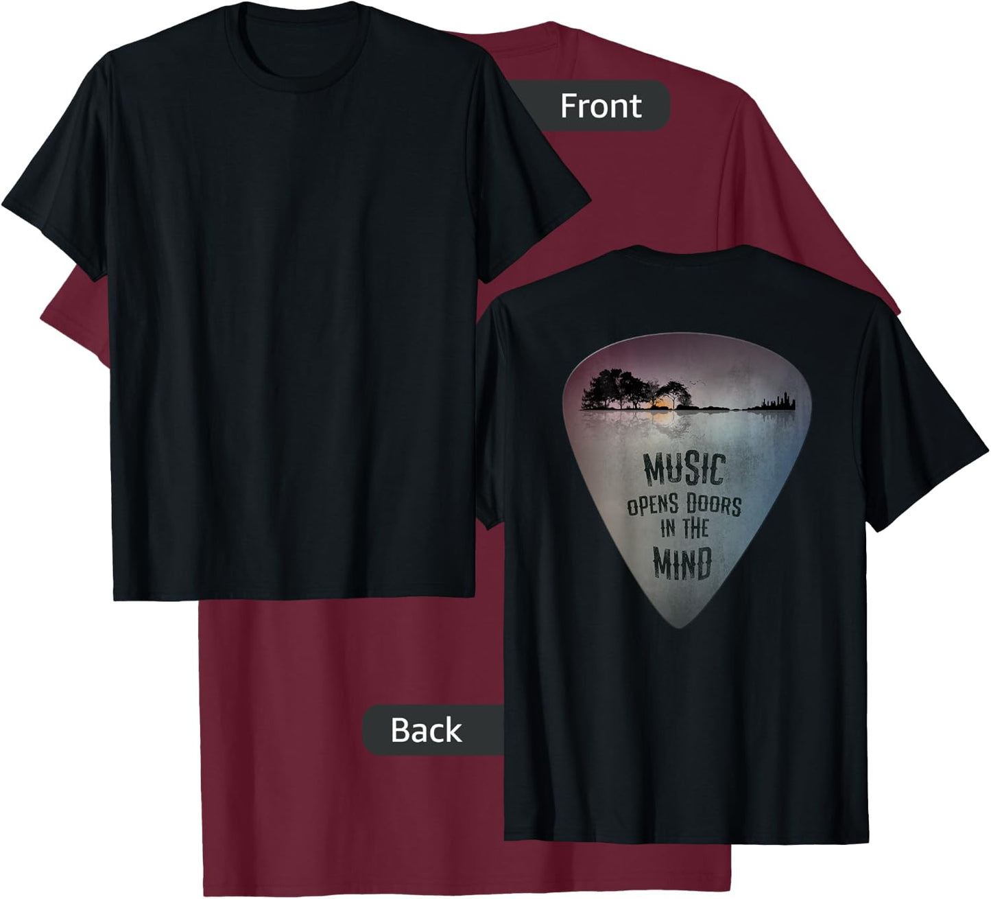 ON Back Distressed Guitar Pick Lake Reflections Music Guitar Small T-Shirt - T-Shirt | Maroon