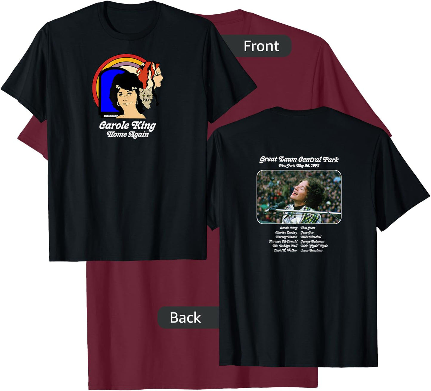 Carole King Home Again Tour 1973 Black T-Shirt - T-Shirt | Maroon