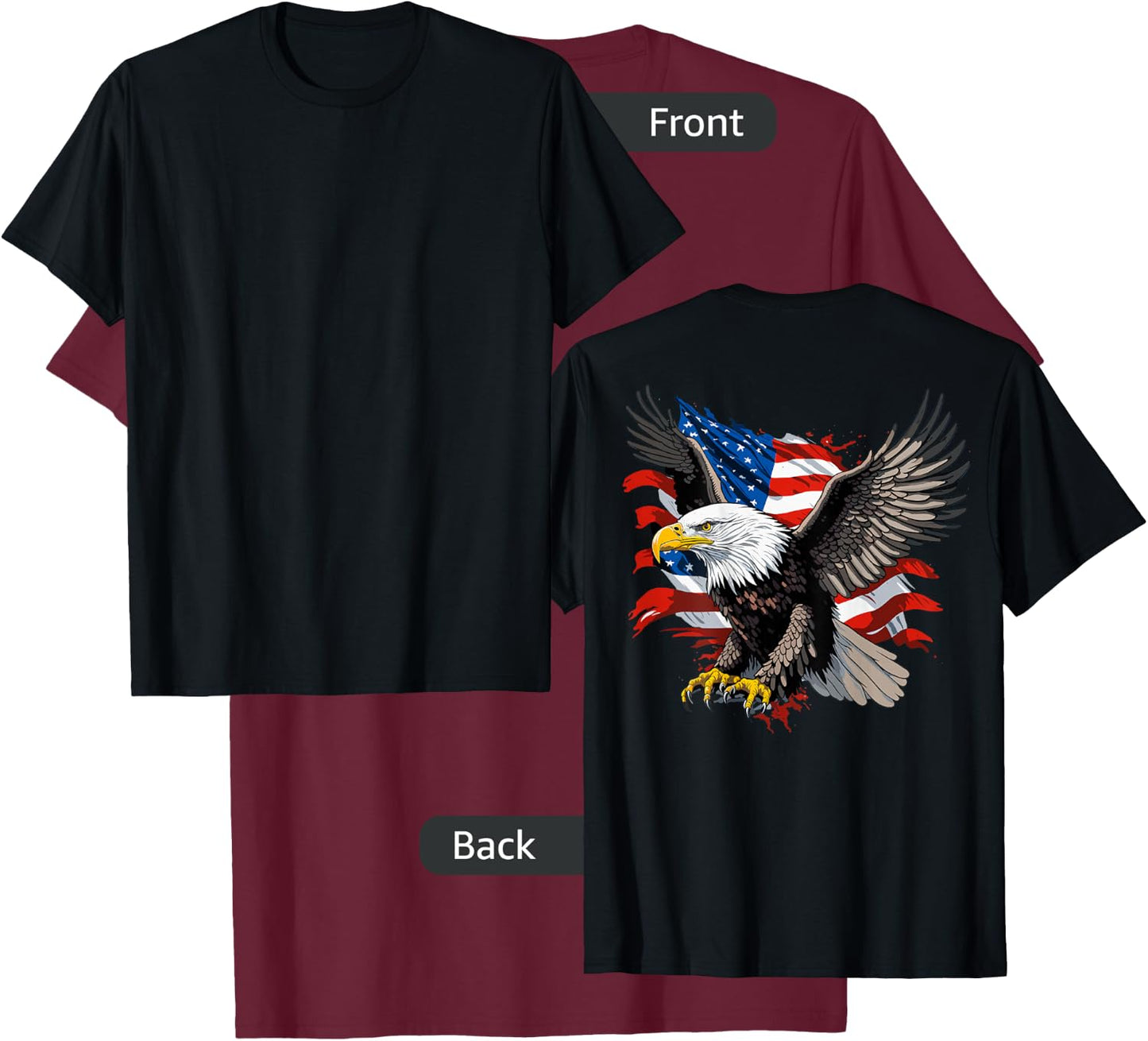 Patriotic American Bald Eagle and USA American Flag on back T-Shirt - T-Shirt | Maroon