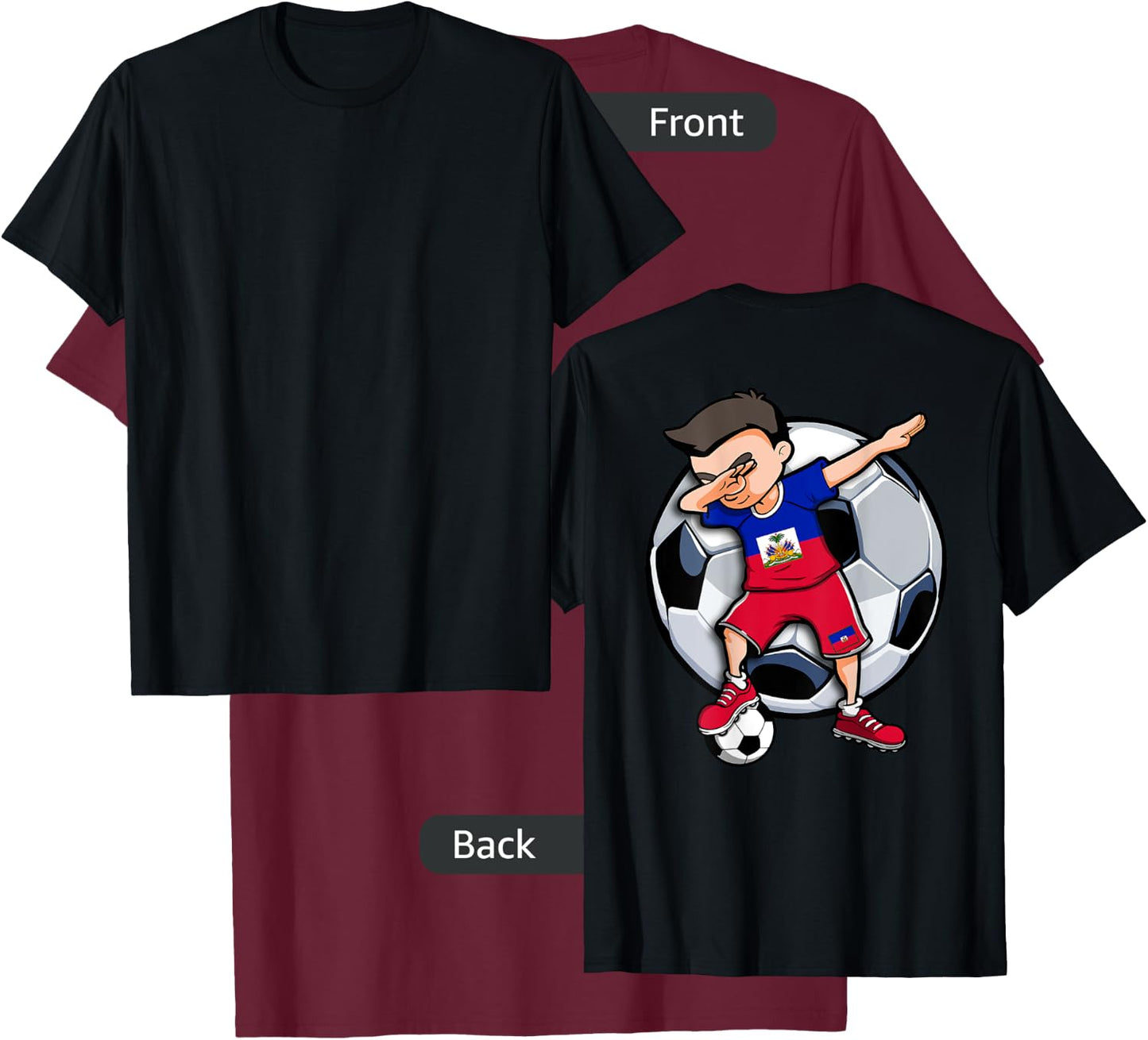 Dabbing Soccer Boy Haiti Football Fans Jersey Haitian Flag T-Shirt - T-Shirt | Maroon