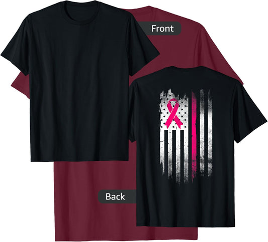 Breast Cancer Awareness Fight Pink Thing Ribbon USA flag T-Shirt - T-Shirt | Maroon