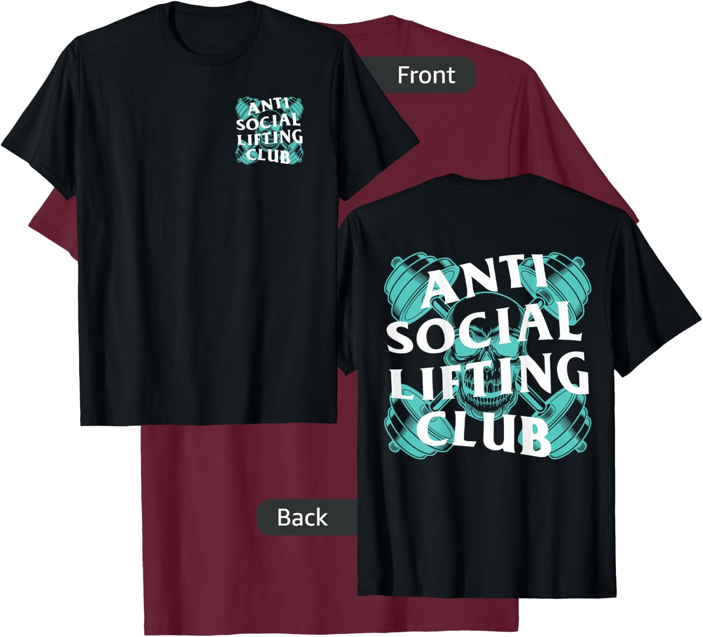 Anti Social Lifting Club: Barbells Crossed Skull (Mint) T-Shirt - T-Shirt | Maroon