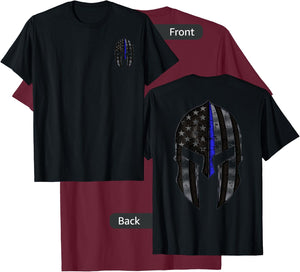 Spartan Mask American Flag Wit Thin Blue Line Kids Men T-Shirt - T-Shirt | Maroon