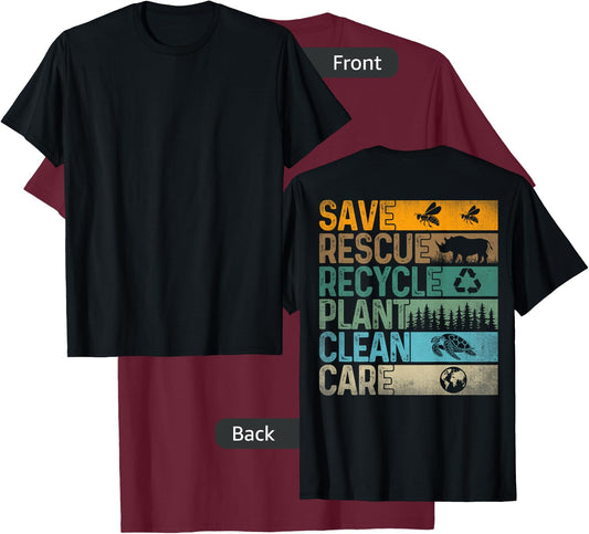 Save Bees Rescue Animals Recycle Plastics Fun ( On Back ) T-Shirt - T-Shirt | Maroon