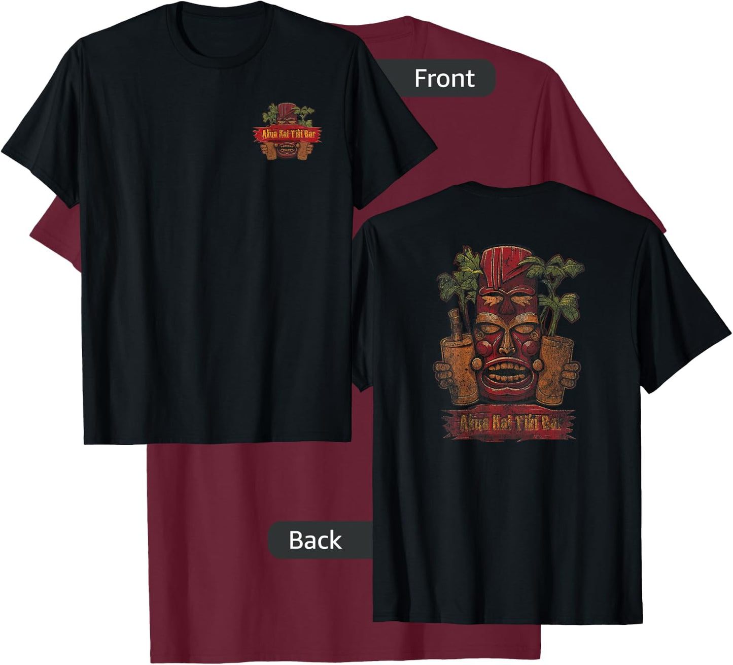 Akua Kai Tiki Bar / Hawaiian Tropical Dive Bar Style / T-Shirt - T-Shirt | Maroon