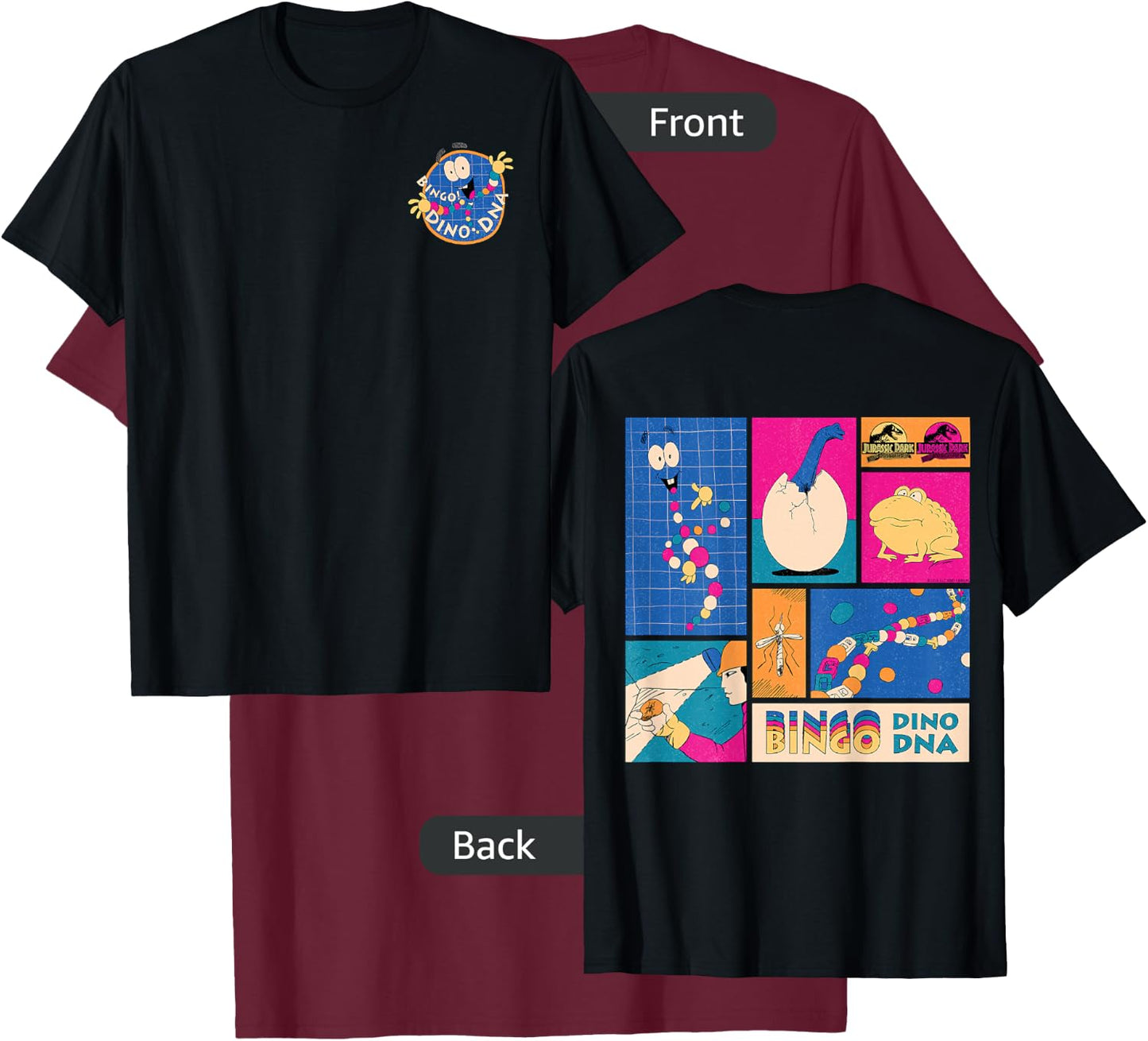 Jurassic Park 30th Anniversary Bingo Dino DNA Retro T-Shirt - T-Shirt | Maroon