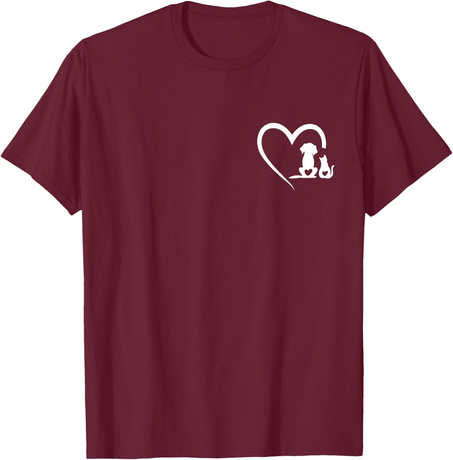 Dog Puppy and Baby Cat Heart Animal Dog & Cat Heart Men Women Girls Kids T-Shirt - T-Shirt | Maroon