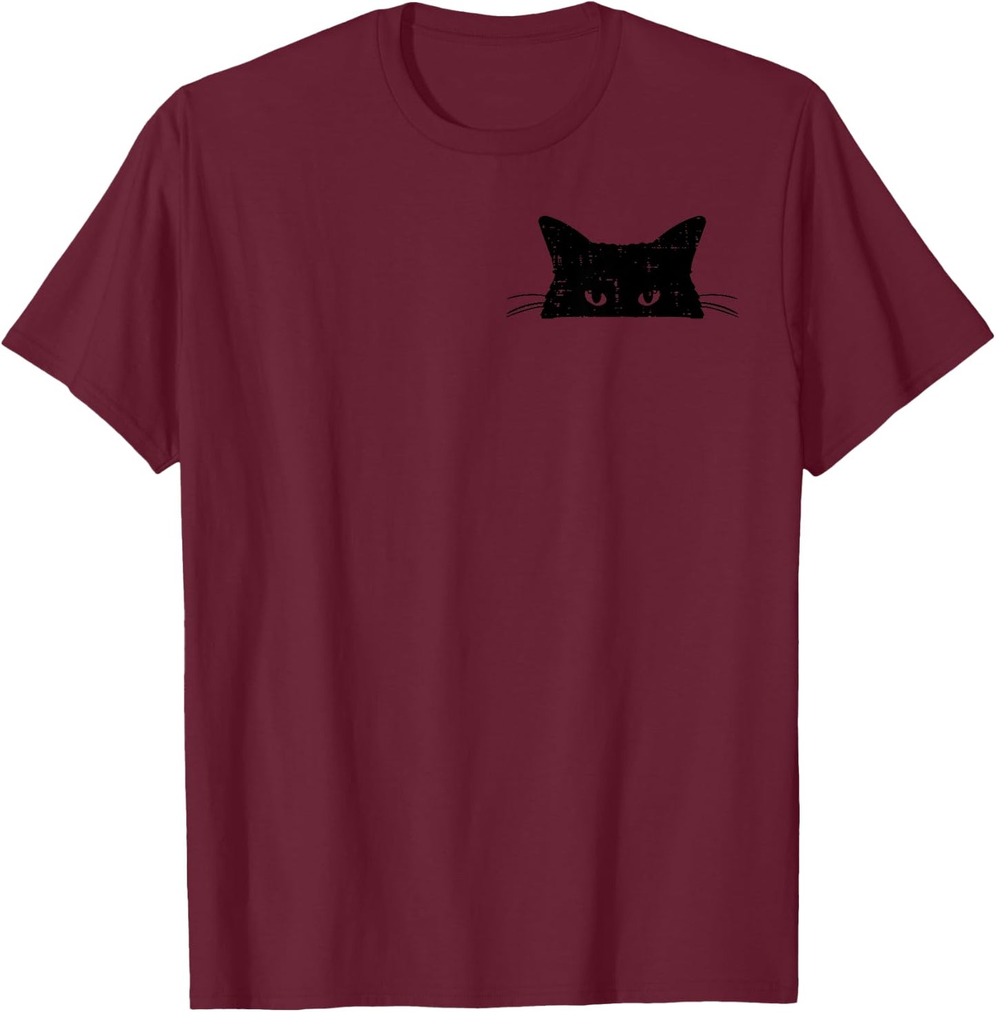 Peeking Black Cat Pocket Cute Men Women Kids Boys Girls T-Shirt - T-Shirt | Maroon