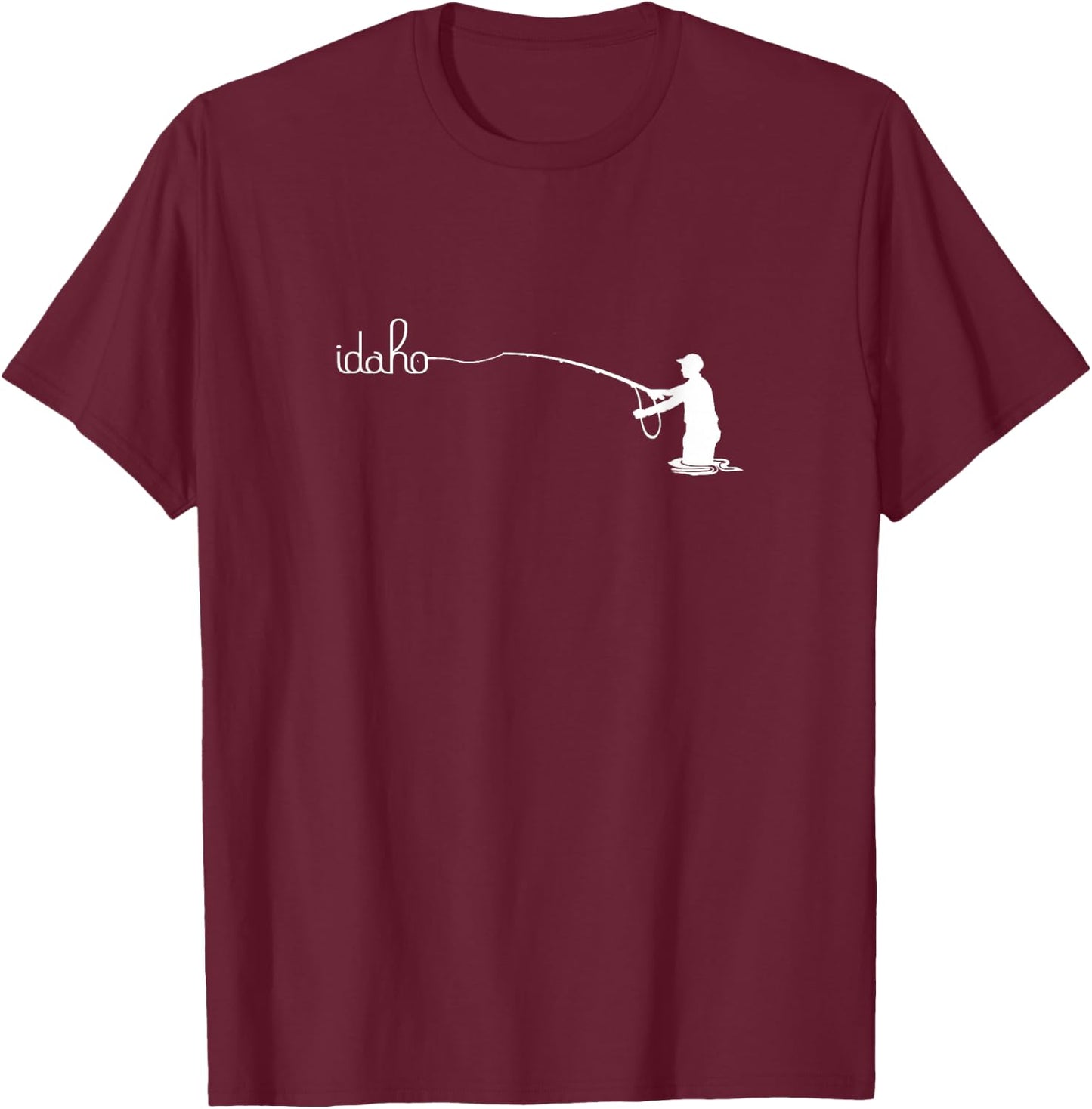 Fly Fish Idaho With White Text Trout Fishing T-Shirt - T-Shirt | Maroon